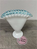 Fenton Blue and white milk glass fluted vase