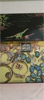 Tin w  Assorted Jewelry, Pieces, Hair Accessories