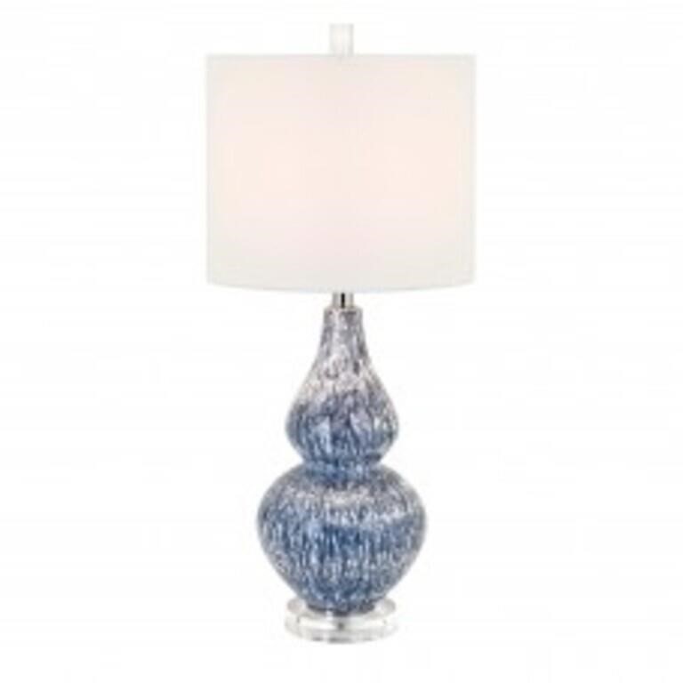 28 inch Table Lamp with Blue White Marbled Surface