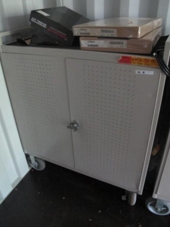 LARGE 2 DOOR METAL CABINET ON WHEELS 48H 43W 24D