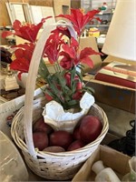 Basket  with fake fruit and plant