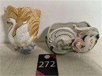 German Swan Wall Pocket Vases