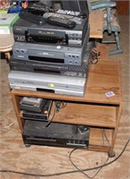 Entertainment Stand and Pile of Electronics