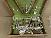 Silver Plated Flatware in Carved Oak Box