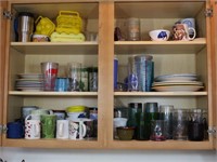 (3) Kitchen Shelves of Assorted Dishware, Mugs..