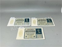 3 - 1922 German 1000 mark bank notes