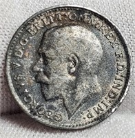 1917 British Silver 3 Pence Coin 92.5%