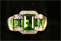 STERLING SILVER CHROME DIOPSIDE W/TOPAZ RING
