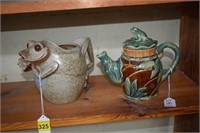 Majolica Ceramic Water Pitcher & Majolica Frog Tea