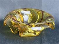 Amber Art Glass Footed Bowl
