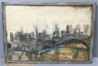 Citys Skyline Oil Painting on Board