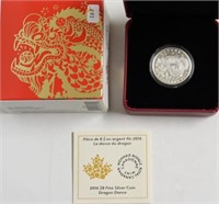 CANADA SILVER DRAGON SILVER 5 DOLLARS W BOX PAPERS