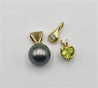 (3) Gold, Gemstone & Pearl Pendants