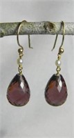 14k Karat SOLID GOLD EARRINGS PURPLE STONE HAND