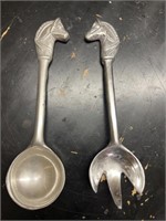 Authentic Pewter Spoon & Spork w/ Horse Handle