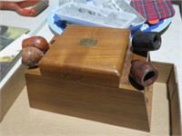OLD WALNUT HUMIDOR WITH PIPES