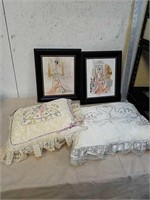 Framed artwork with decorative throw pillows