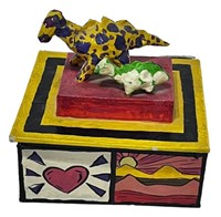 Colorful Painted Lacquer Box w/Dinosaurs