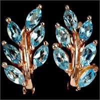 Natural SWISS BLUE TOPAZ Leaf Earrings