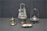 4pcs Antique Silverplated Serving Items