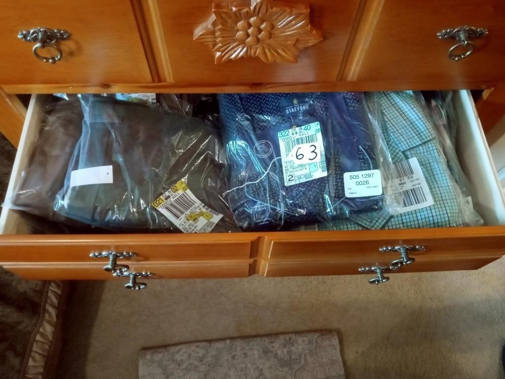 drawer full of new pajamas 2XL and misc.