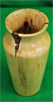 Signed 9" Wood Vase w/Glass Insert