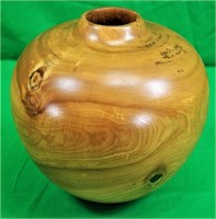 Signed and Dated 8 3/4" Round Wood  Vase