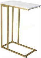 Yusong C Shaped End Table  Gold and Marble