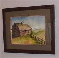 (H) Framed/Matted Barn Watercolor by Lee Hamilton
