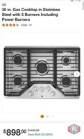 1 pcs; GE 30 in. Gas Cooktop in Stainless Steel