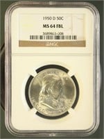 US Coins 1950-D Franklin Half Dollar MS64FBL NGC