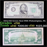 1934 $50 Green Seal FRN Philadelphia, PA Grades vf