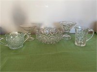 5 Early American Cut / Press Glassware Pieces