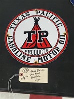Texas Pacific gasoline motor oil porcelain sign
