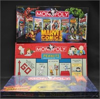 NIB Snoopy, Shrek & Marvel Monopoly Games (3)