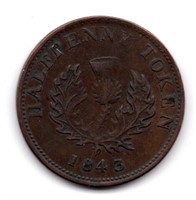 1843 Nova Scotia Halfpenny Token