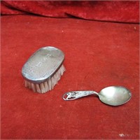 Sterling silver baby spoon and brush