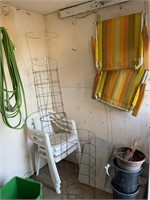 2 Lawn Chairs, Hose, 3 Plastic Chairs, Pots and