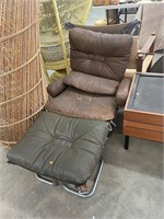 MCM Style Leather Chair with Ottoman