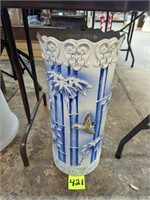 Blue and White Pottery Umbrella Stand - 25"