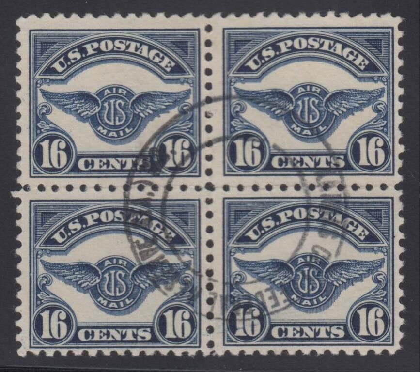 US Stamps #C5 Used block of 4, neat postmark, F-VF