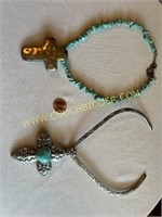 pair cross pendants & chokers turquoise accents