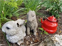 Rabbit, Squirrel and Red Teapot Yard Decor