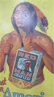 Red Man Cigar Leag Tobacco Tin Advertising Sign
