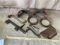 Planter plates, brake housing, rusty tools