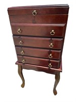 CHERRY FINISH SILVER CHEST ON STAND