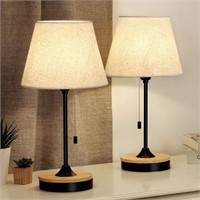 Table Lamp Set of 2, Wood Desk Lamps with Neutral