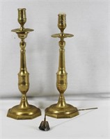 Pair Brass Candle Holders & Snuffer