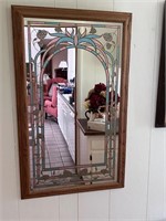FAUX STAINED GLASS MIRROR WITH PINK AND BLUE