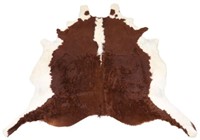 LARGE BROWN & WHITE COWHIDE, 98" X 78.5"